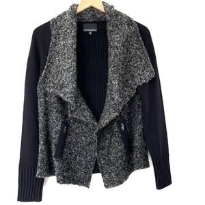 Cynthia Rowley Black & Gray Boucle Cardigan Rib Knit